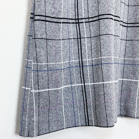 J JILL Ponte Gray Plaid Soft Knit Shift Dress S Side Pockets Preppy Sleeveless - Picture 10 of 13